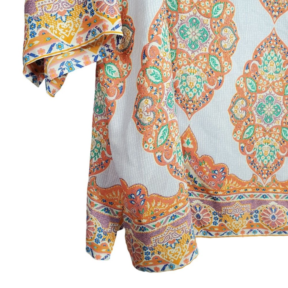 Cynthia Rowley Size 2X Tunic Blouse Pullover Medallion Print Split Neck Blue - Picture 10 of 13